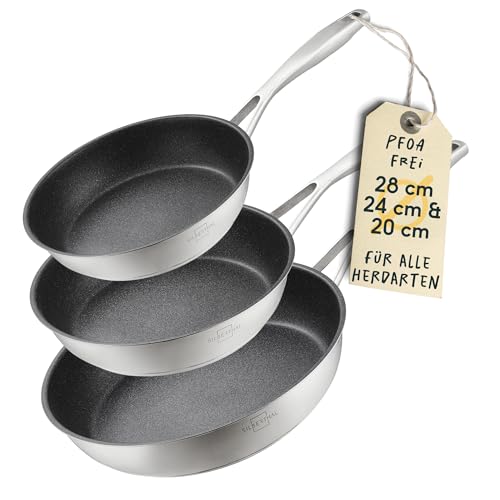 SILBERTHAL Profi Edelstahlpfannen Set 6-teilig 28cm – Induktion, Antihaft & Pur