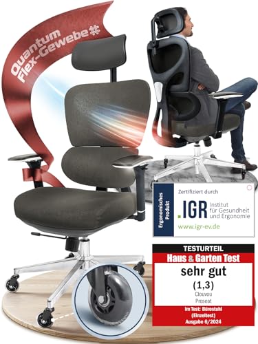 CLOUVOU MasterSeat Ergonomischer Bürostuhl: Testsieger, Individuell Anpassbar, Home Office & Gaming Stuhl