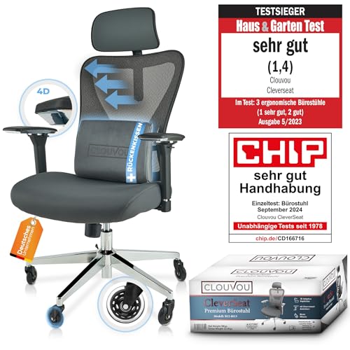 CLOUVOU MasterSeat Ergonomischer Bürostuhl: Testsieger, Individuell Anpassbar, Home Office & Gaming Stuhl