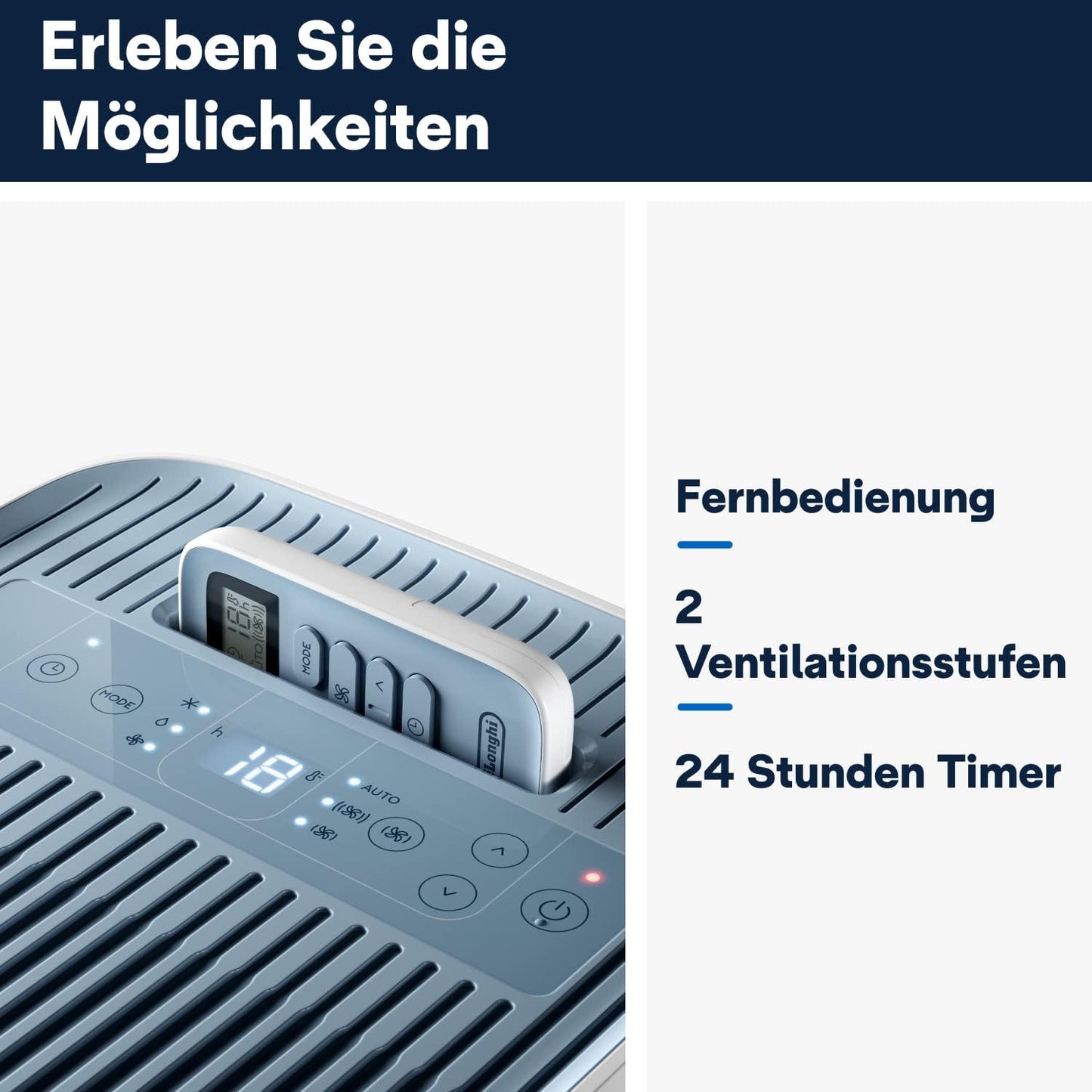 De'Longhi Pinguino Kompakt Mobiles Klimagerät 8.300 BTU/h Entfeuchtung Timer A