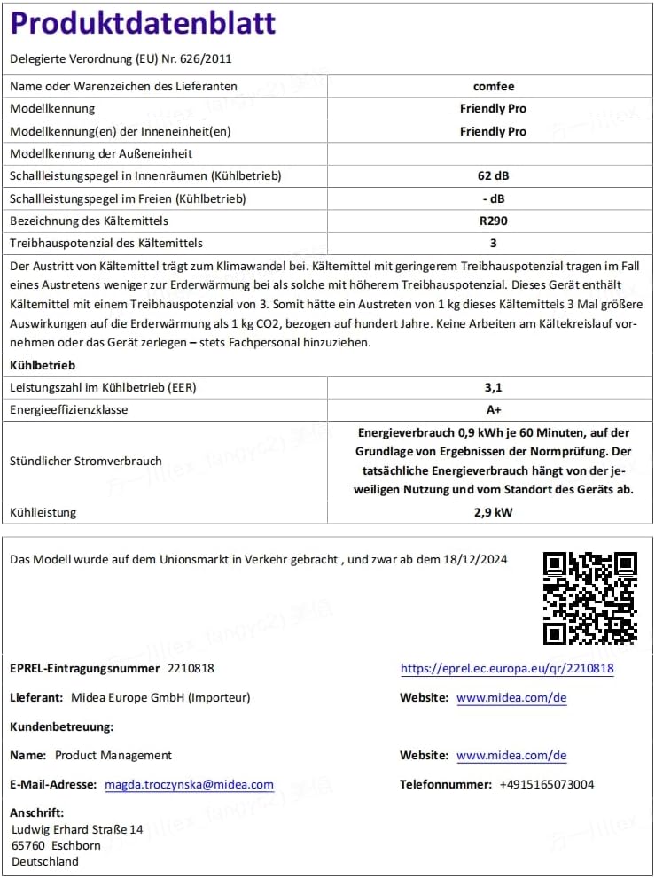 Comfee Mobiles Klimagerät Pro 10000 BTU 3-in-1: Effiziente Raumkühlung, Entfeuchtung, Ventilation
