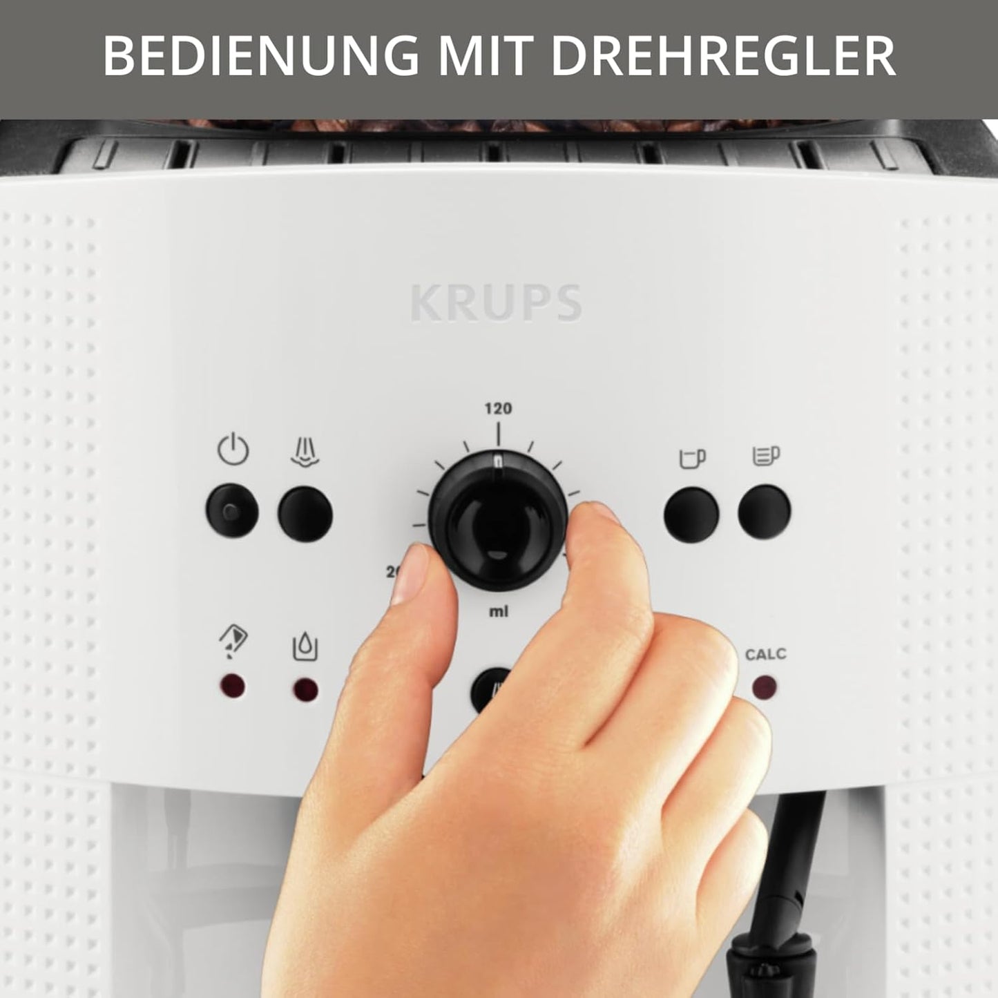 Krups Arabica Picto Kaffeevollautomat: Milchdüse, 2-Tassen, Drehregler, einfache Reinigung, TÜV-zertifiziert, Weiß