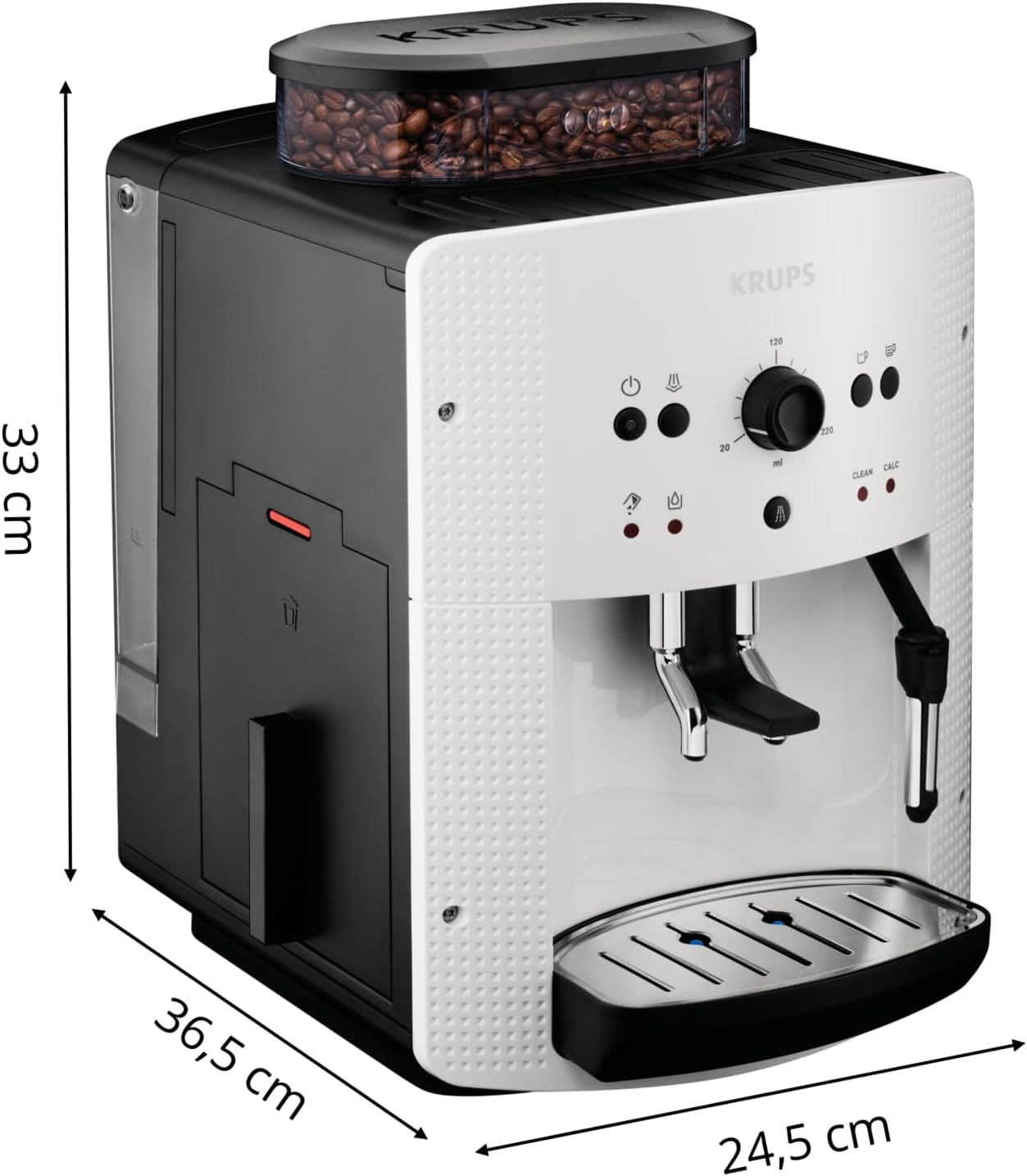 Krups Arabica Picto Kaffeevollautomat: Milchdüse, 2-Tassen, Drehregler, einfache Reinigung, TÜV-zertifiziert, Weiß