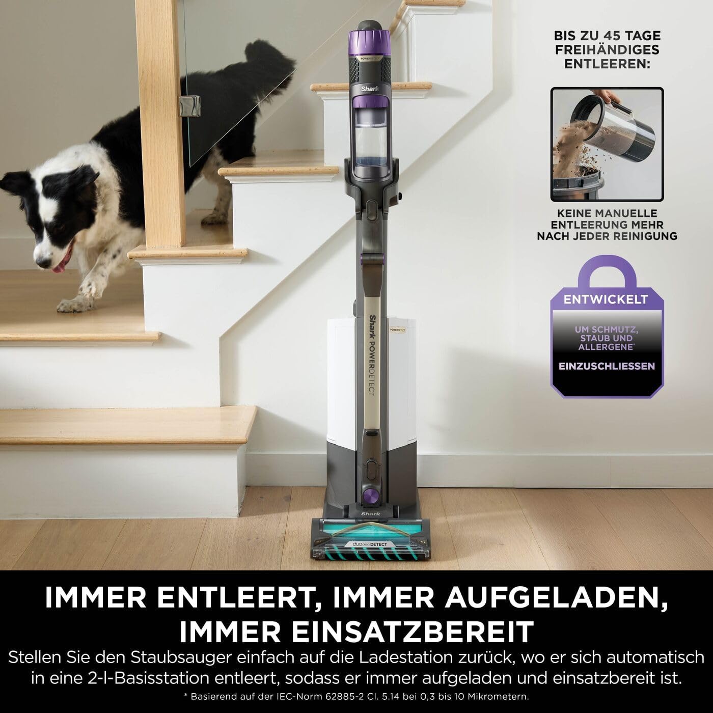 Shark PowerDetect Akku-Staubsauger: Auto-Entleerung, DuoClean Detect, Anti-Hair Wrap, Geruchsschutz, Grau