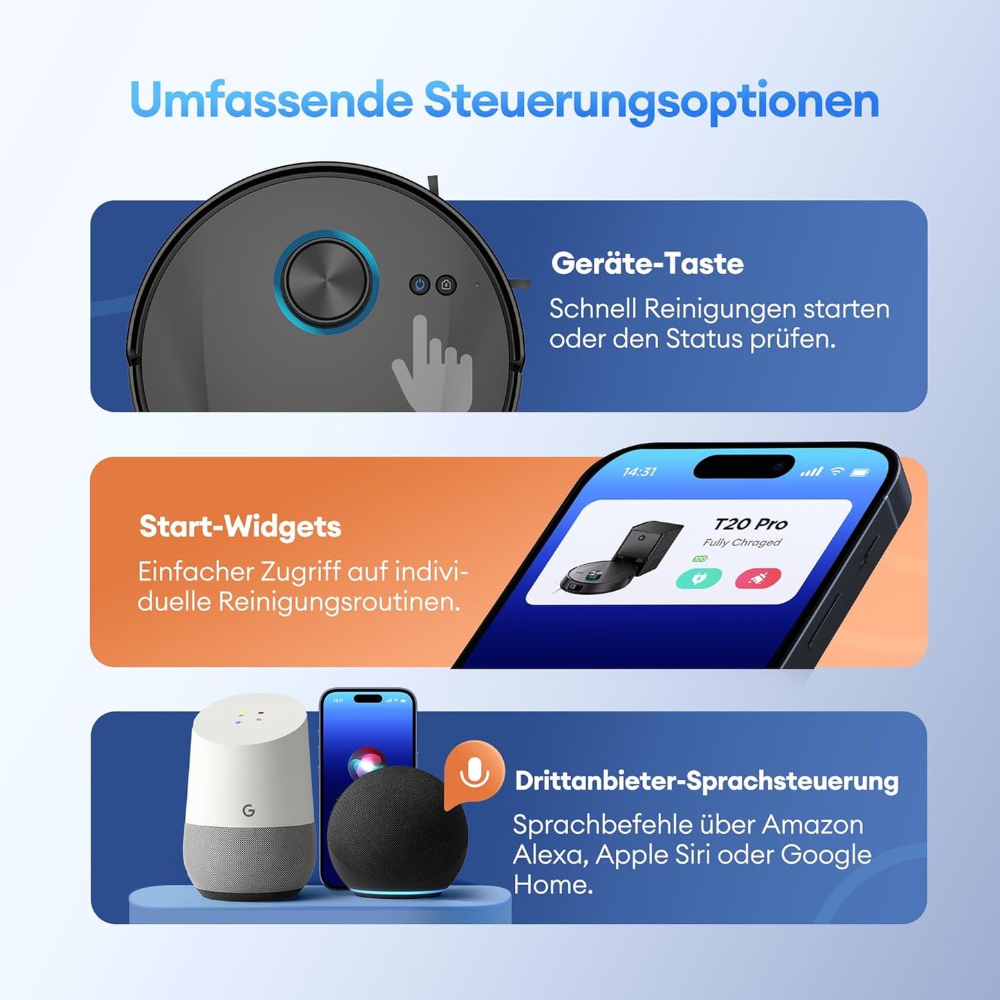 Ultenic T20 Pro Saugroboter mit Wischfunktion, 8000 Pa, AI-Navigation, Selbstreinigung, Tierhaare