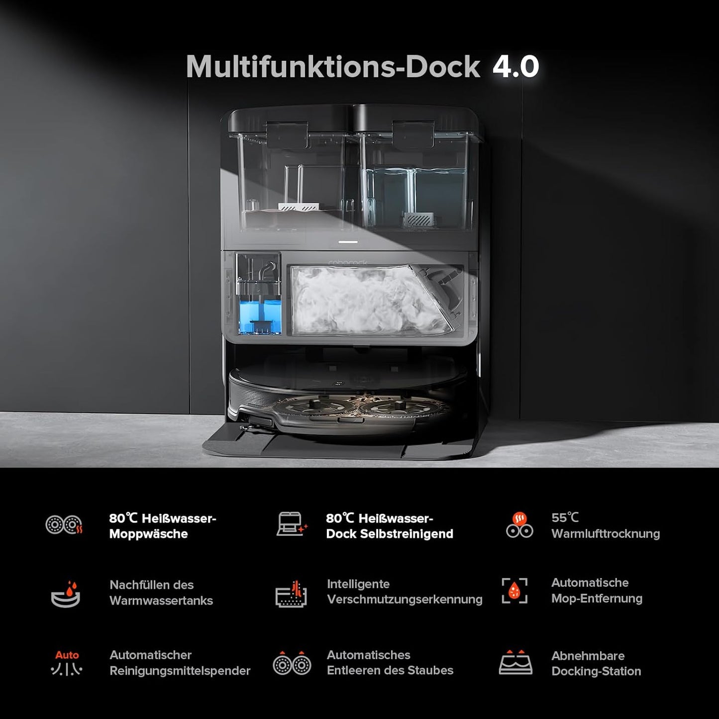 roborock Saros 10R Saugroboter mit Wischfunktion, ultraflach, StarSight 2.0, Zero-Tangle, Multifunktions-Dock