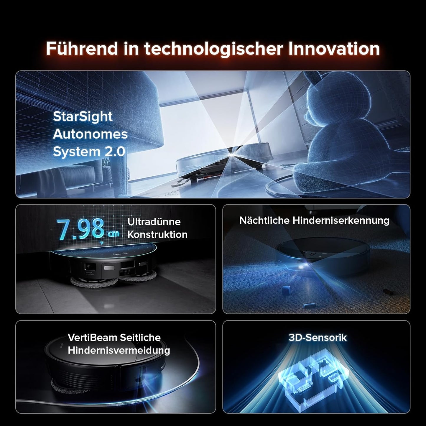 roborock Saros 10R Saugroboter mit Wischfunktion, ultraflach, StarSight 2.0, Zero-Tangle, Multifunktions-Dock