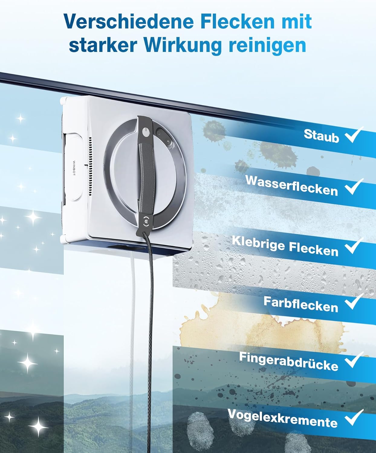 ECOVACS WINBOT W2 Intelligenter Fensterputzroboter mit Dreifachdüsen & 10-Stufen-Schutz