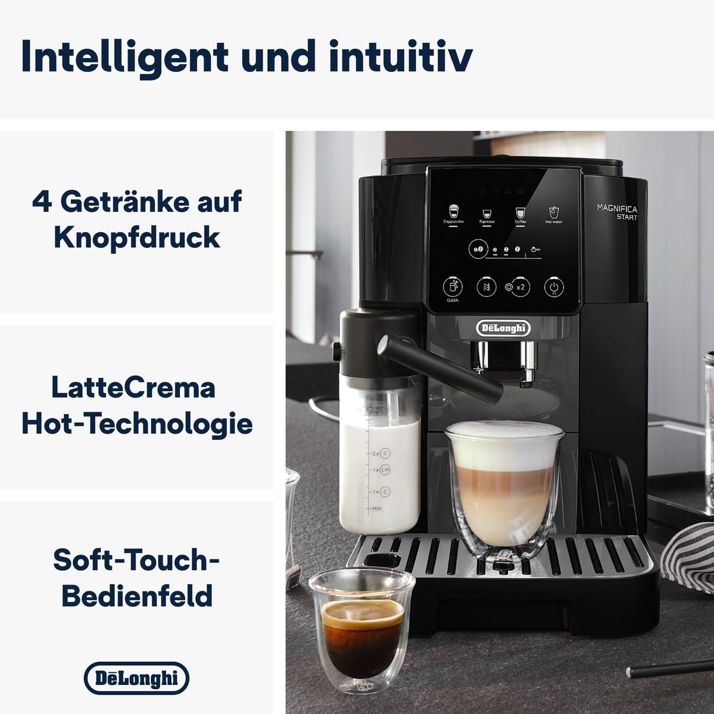 De'Longhi Magnifica Start ECAM222.60.BG Kaffeevollautomat, LatteCrema Milchsystem, Soft-Touch Bedienfeld, x2-Funktion