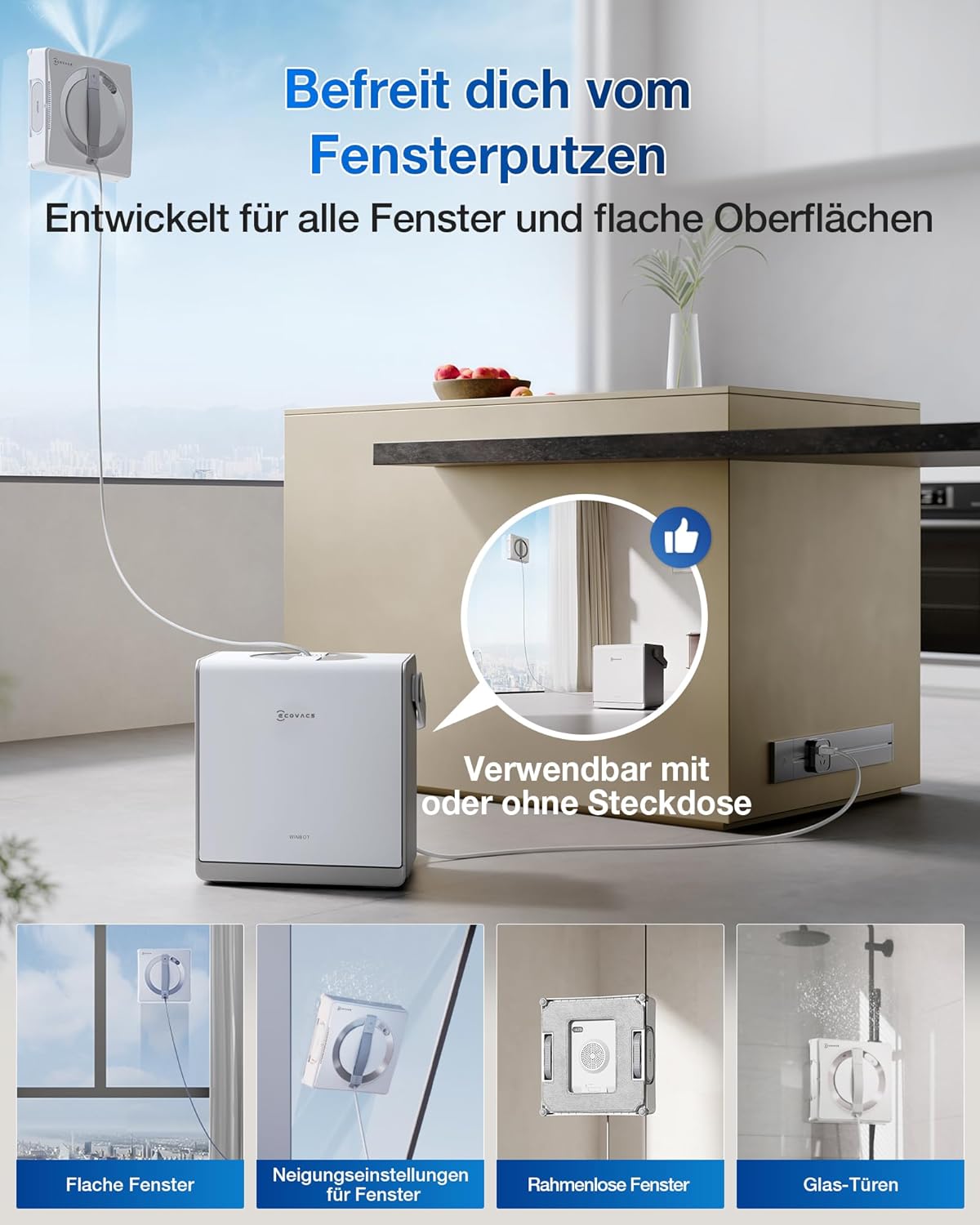 ECOVACS WINBOT W2 PRO Omni Intelligenter Fensterputzroboter mit 6-in-1 Station, Sprühdüsen