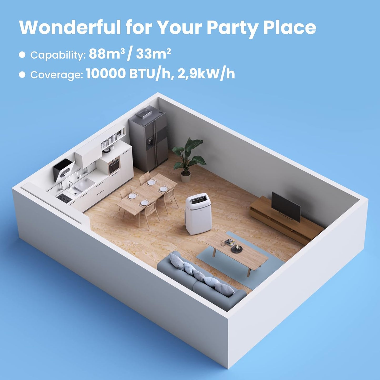 Comfee Mobiles Klimagerät Pro 10000 BTU 3-in-1: Effiziente Raumkühlung, Entfeuchtung, Ventilation