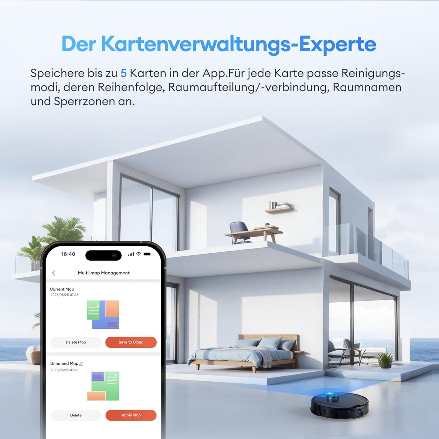 Ultenic T20 Pro Saugroboter mit Wischfunktion, 8000 Pa, AI-Navigation, Selbstreinigung, Tierhaare