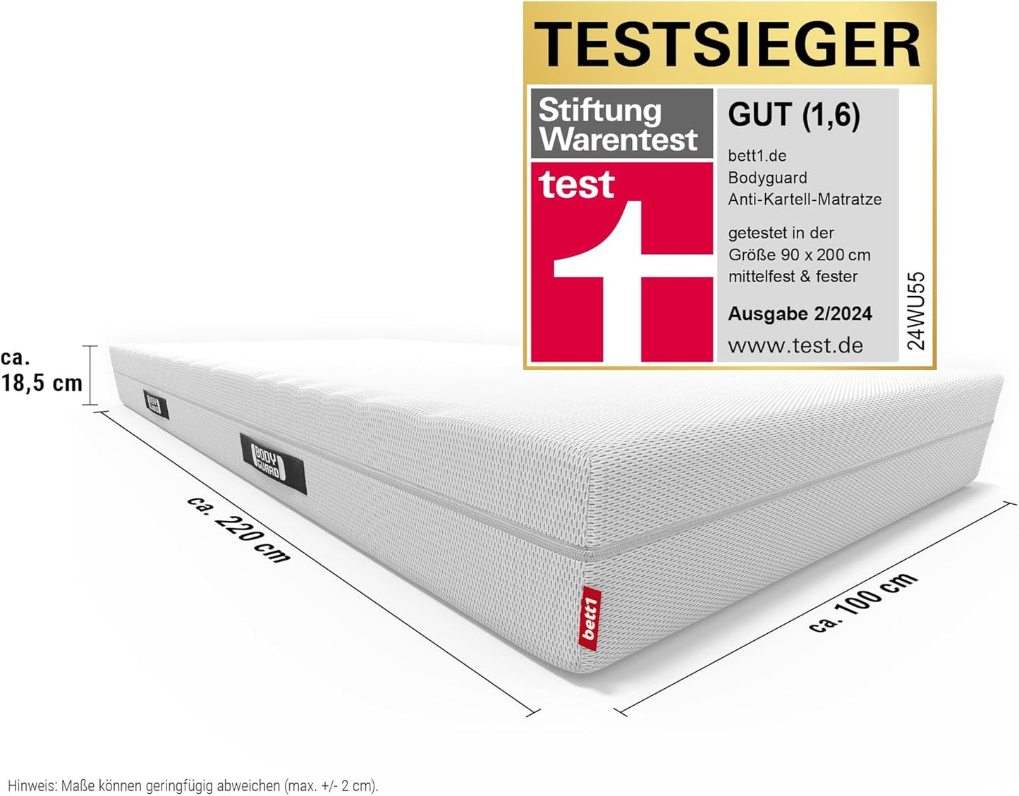 Bodyguard bett1 Anti-Kartell-Matratze: Ergonomischer QXSchaum, 2in1 Härte, Oeko-Tex, Waschbarer Bezug – Bester Schlaf!