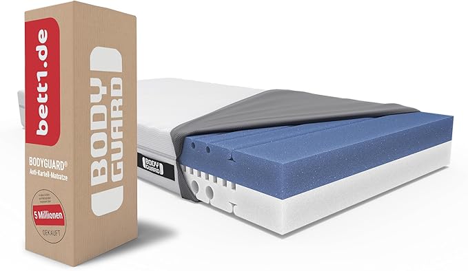 Bodyguard bett1 Anti-Kartell-Matratze: Ergonomischer QXSchaum, 2in1 Härte, Oeko-Tex, Waschbarer Bezug – Bester Schlaf!
