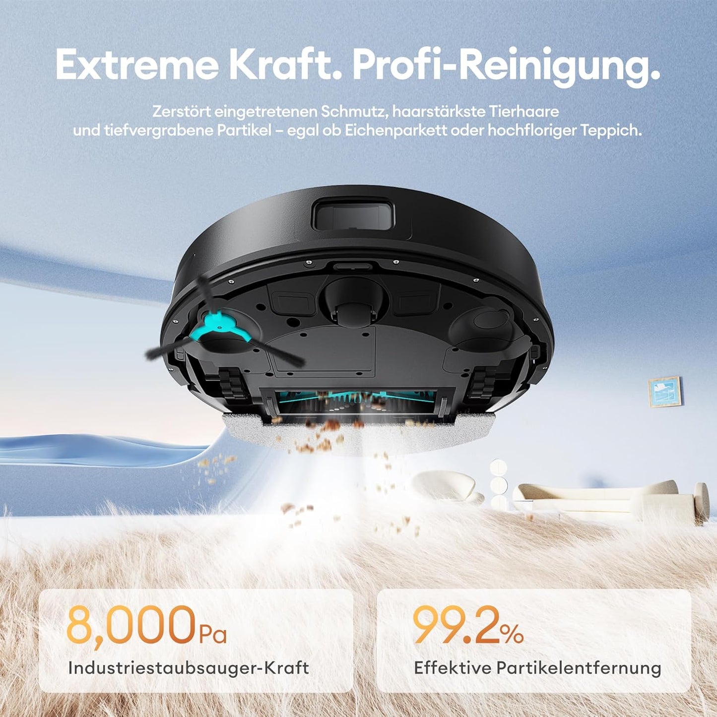 Ultenic T20 Pro Saugroboter mit Wischfunktion, 8000 Pa, AI-Navigation, Selbstreinigung, Tierhaare