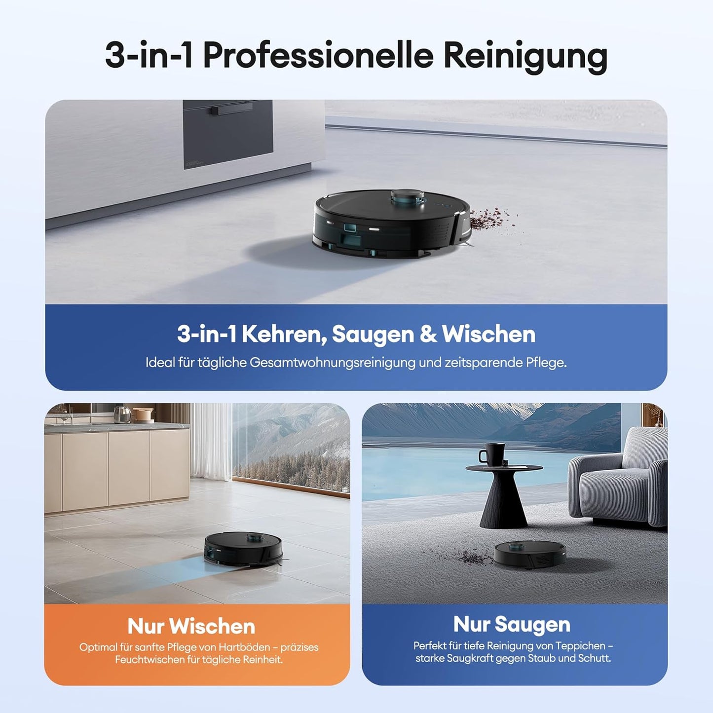 Ultenic T20 Pro Saugroboter mit Wischfunktion, 8000 Pa, AI-Navigation, Selbstreinigung, Tierhaare