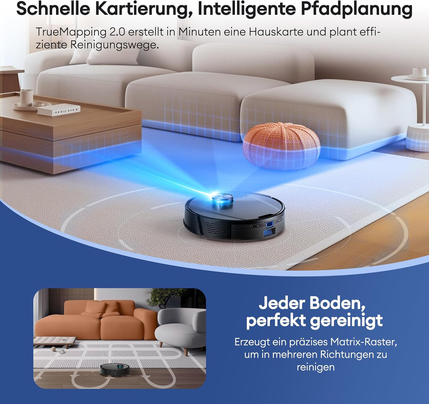 Ultenic T20 Pro Saugroboter mit Wischfunktion, 8000 Pa, AI-Navigation, Selbstreinigung, Tierhaare