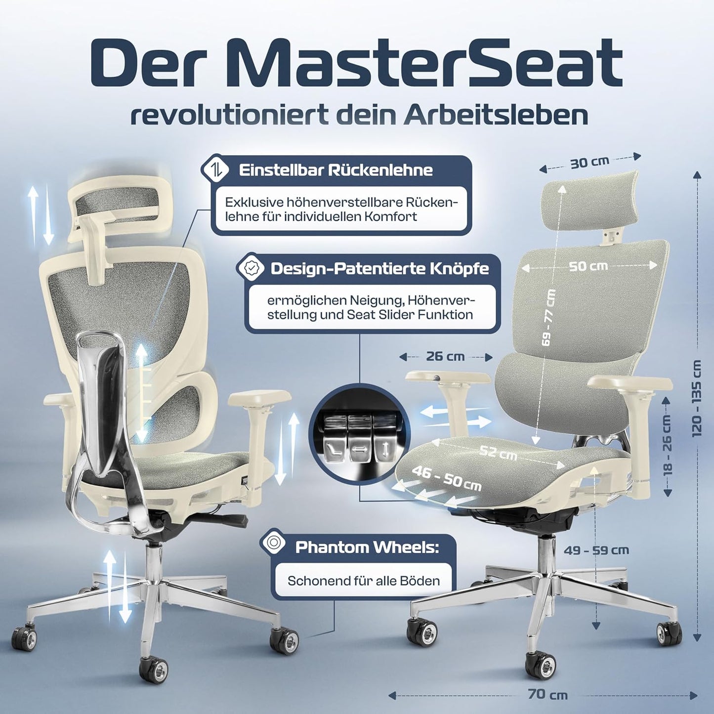 CLOUVOU MasterSeat Ergonomischer Bürostuhl: Testsieger, Individuell Anpassbar, Home Office & Gaming Stuhl