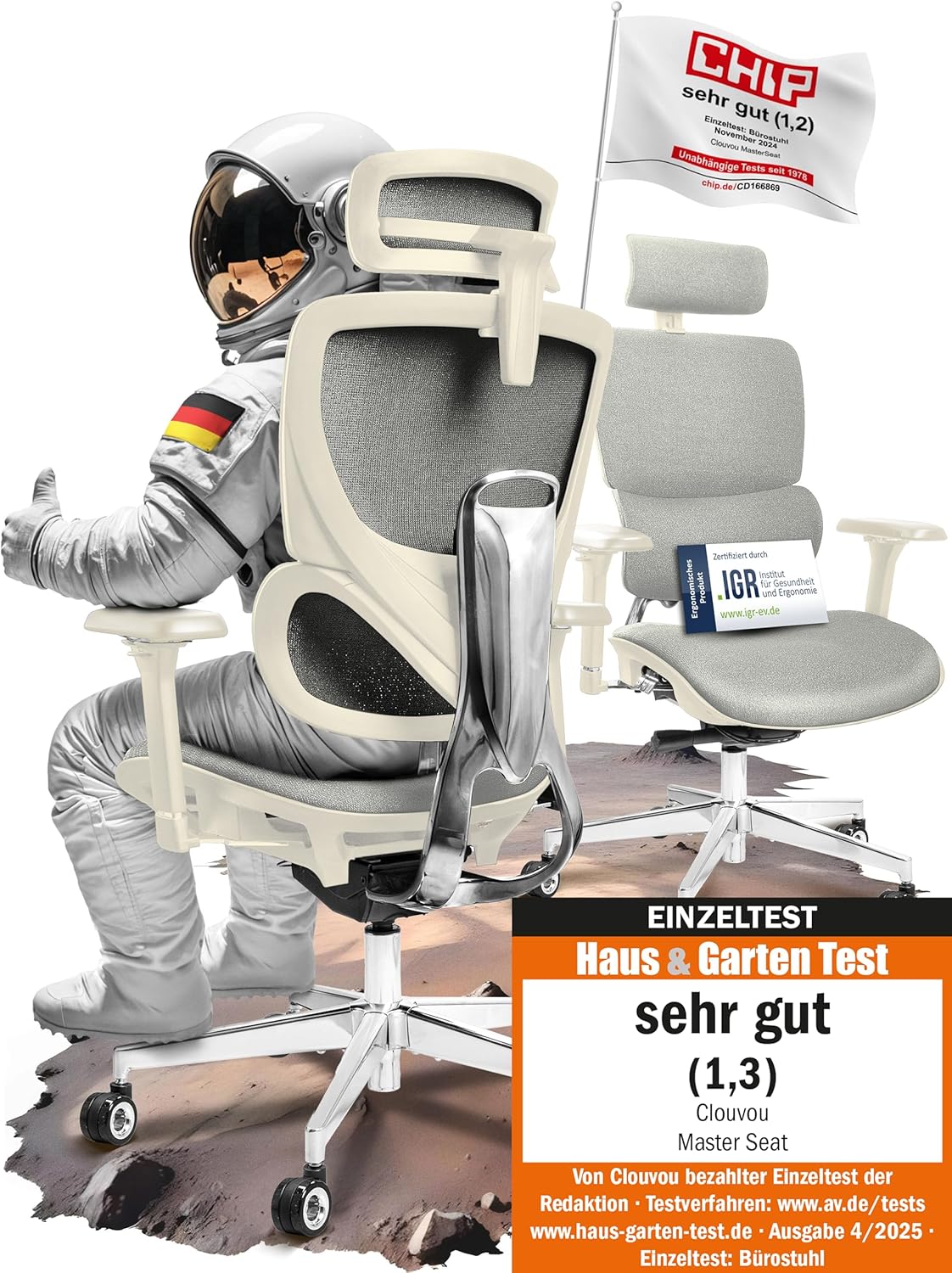 CLOUVOU MasterSeat Ergonomischer Bürostuhl: Testsieger, Individuell Anpassbar, Home Office & Gaming Stuhl