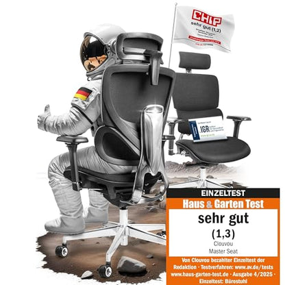 CLOUVOU PowerSeat Testsieger Ergonomischer Bürostuhl – Voll Anpassbar, Gaming, 200 kg