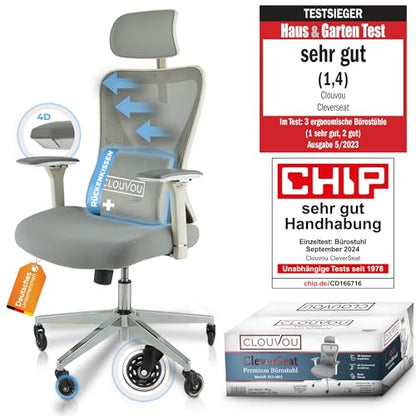 CLOUVOU PowerSeat Testsieger Ergonomischer Bürostuhl – Voll Anpassbar, Gaming, 200 kg