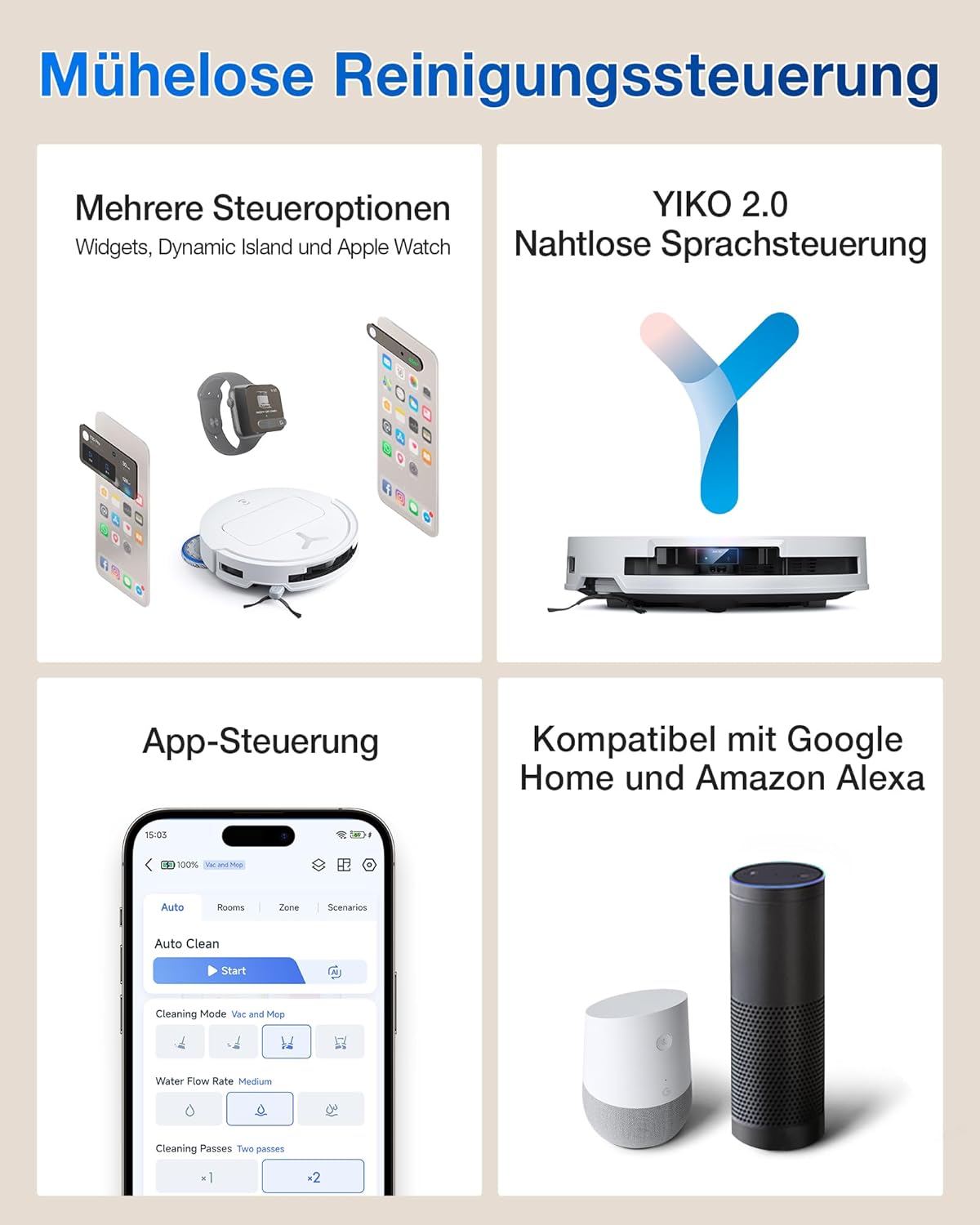 ECOVACS DEEBOT T50 Omni Gen2 Saugroboter: 21.000 Pa, Wischfunktion, ZeroTangle, All-in-One Station, Weiß