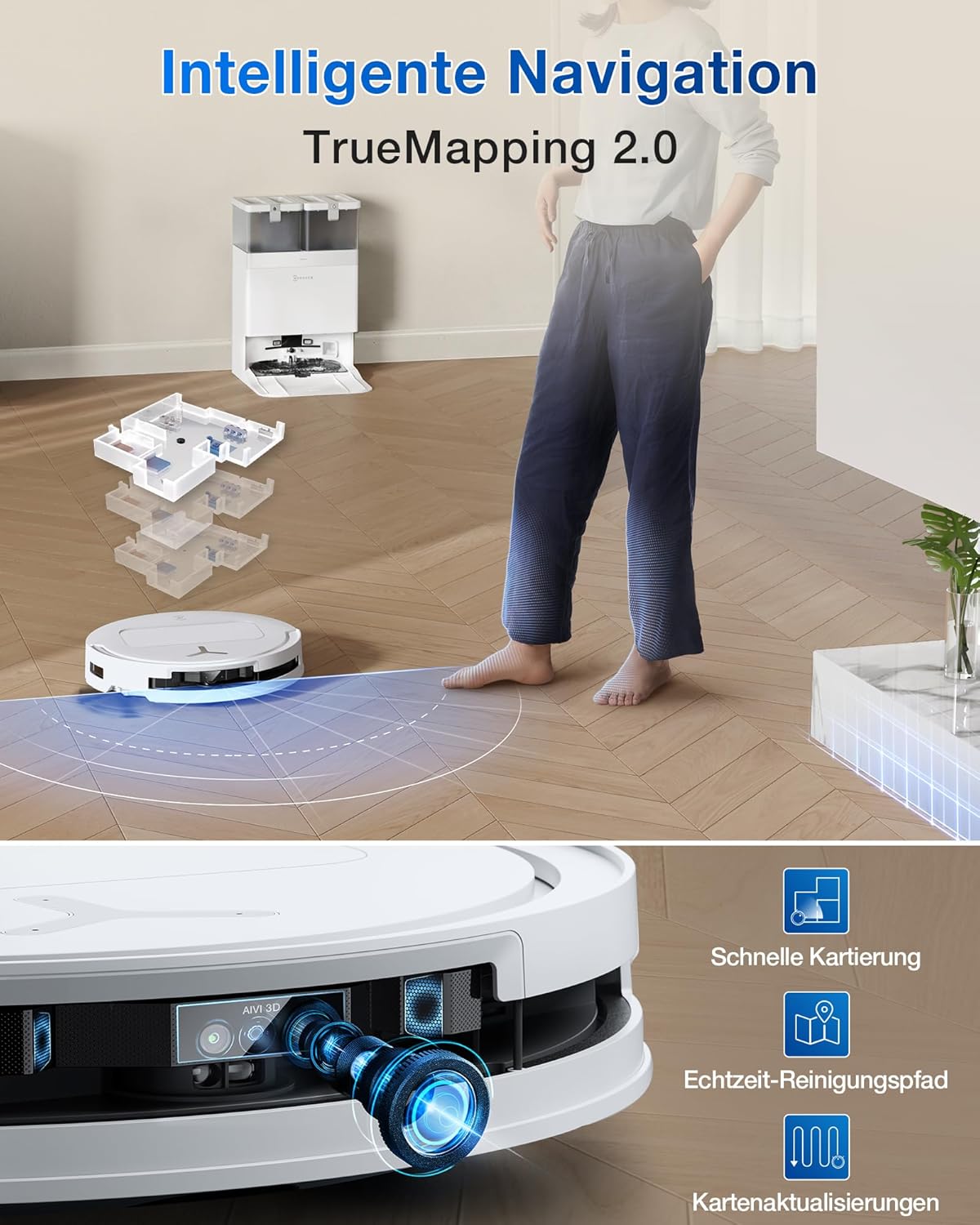 ECOVACS DEEBOT T50 Omni Gen2 Saugroboter: 21.000 Pa, Wischfunktion, ZeroTangle, All-in-One Station, Weiß