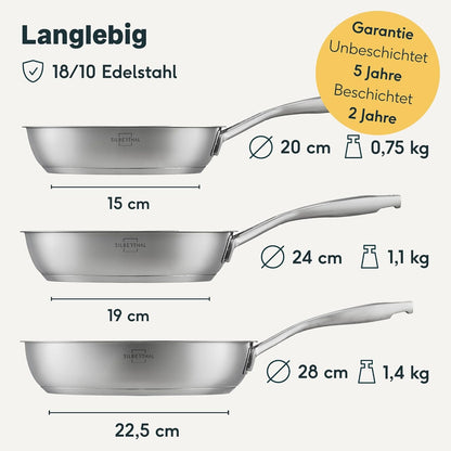 SILBERTHAL Profi Edelstahlpfannen Set 6-teilig 28cm – Induktion, Antihaft & Pur