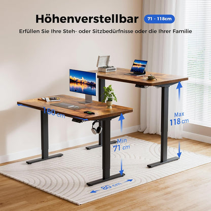 Agliestic Ergonomischer Höhenverstellbarer Steh-Sitz-Schreibtisch 160x80cm Doppelmotor Memory-Steuerung Homeoffice